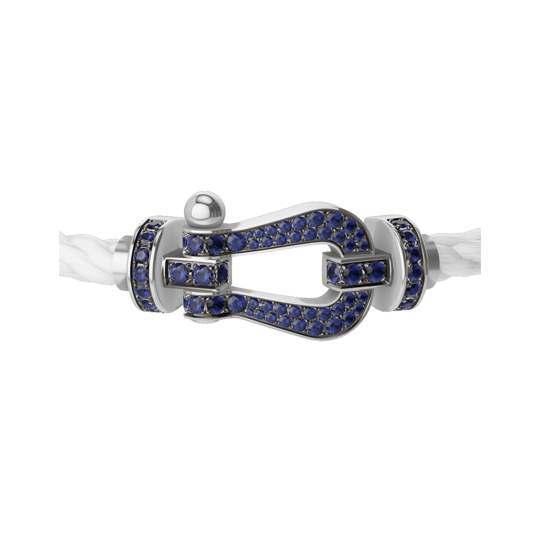 FRED FORCE 10 White Cord with 18k White Gold LG Full Pave Sapphire Buckle, Exclusively at Hamilton Jewelers