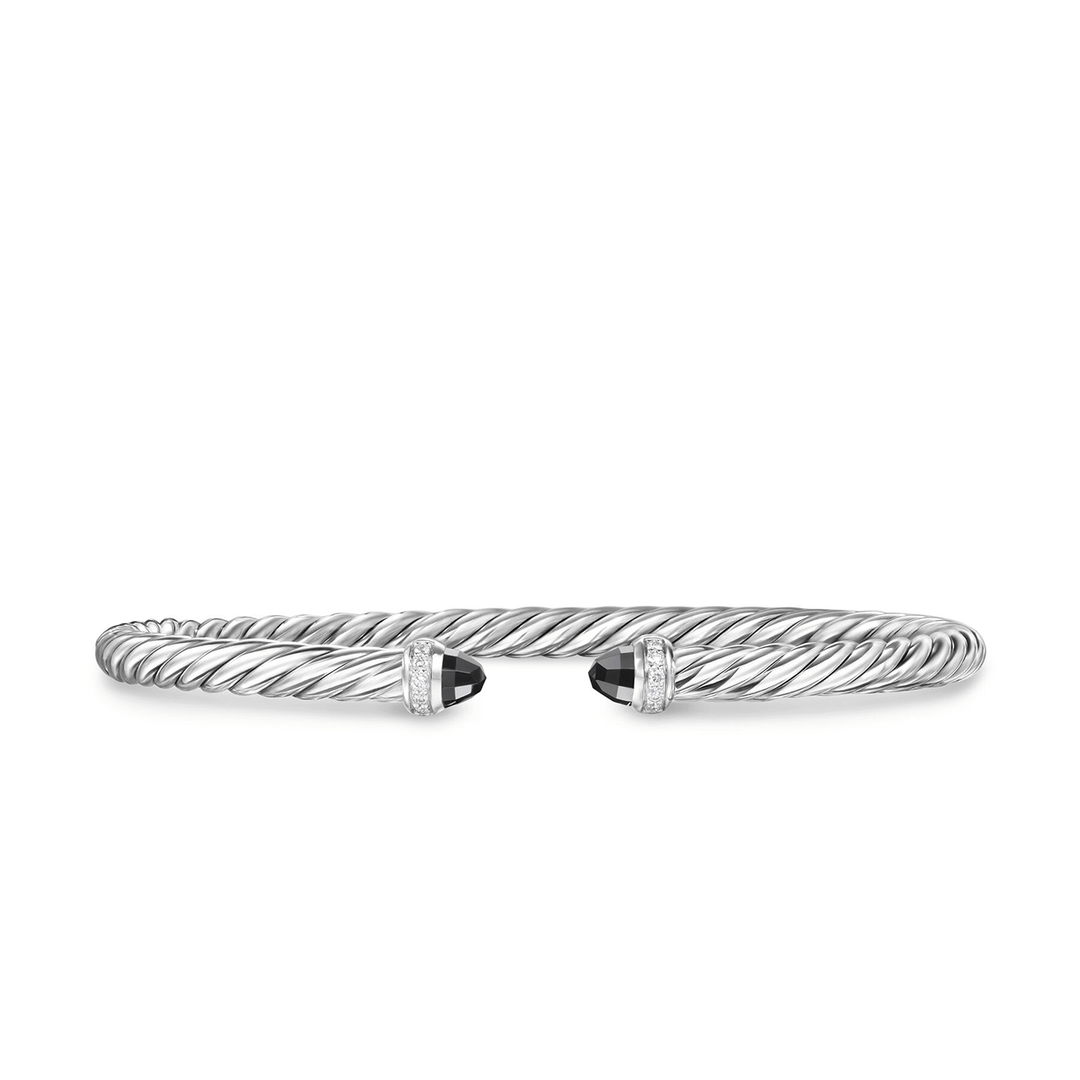 David Yurman Cablespira Flex Bracelet Sterling Silver with Black Onyx and Diamonds, 4mm