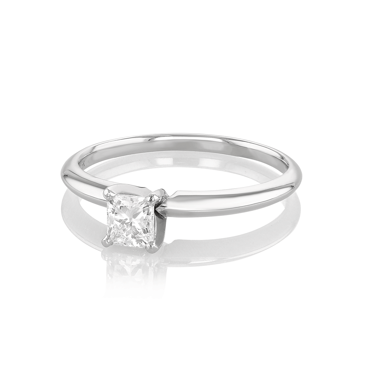 Platinum 18k White Gold and 0.52 Total Weight Princess Cut Diamond Solitaire Engagement Ring
