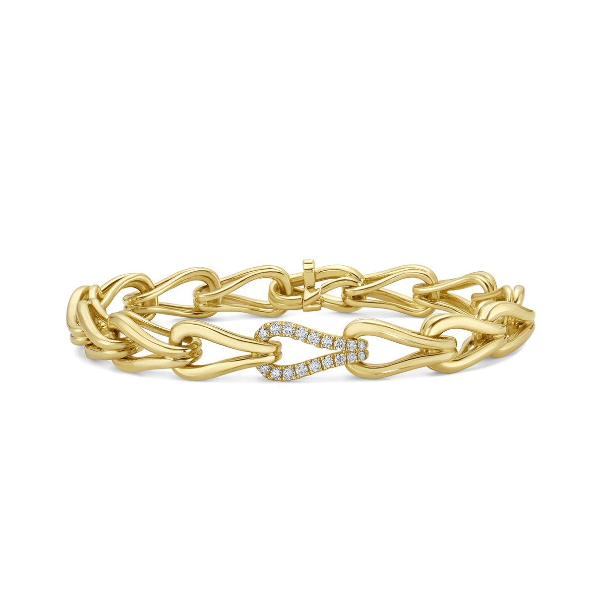 Charles Krypell 18k Yellow Gold and 0.37 Total Weight Diamond Link Bracelet
