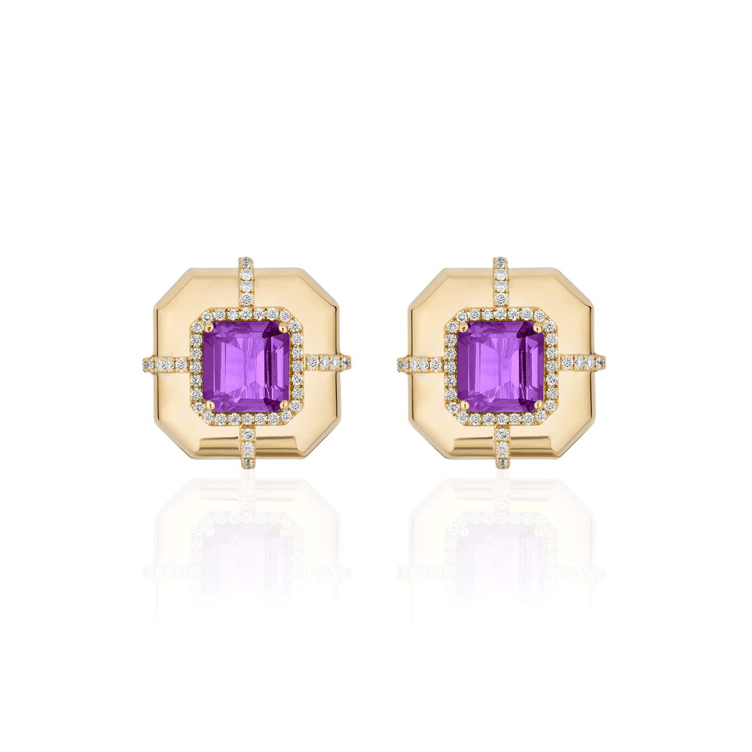 Goshwara G-One 18k Gold and Asscher Cut Amethyst Earrings