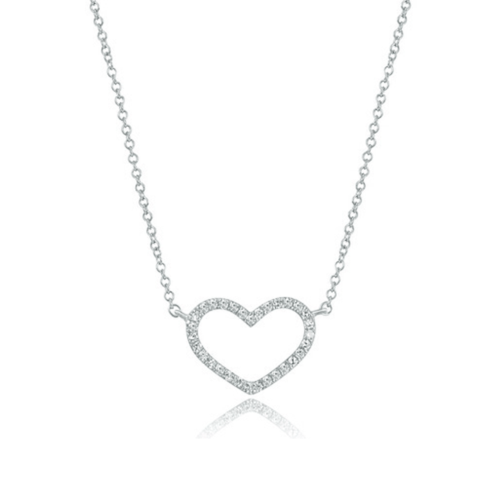 14k White Gold Petite Heart and Diamond .09 Total Weight Necklace