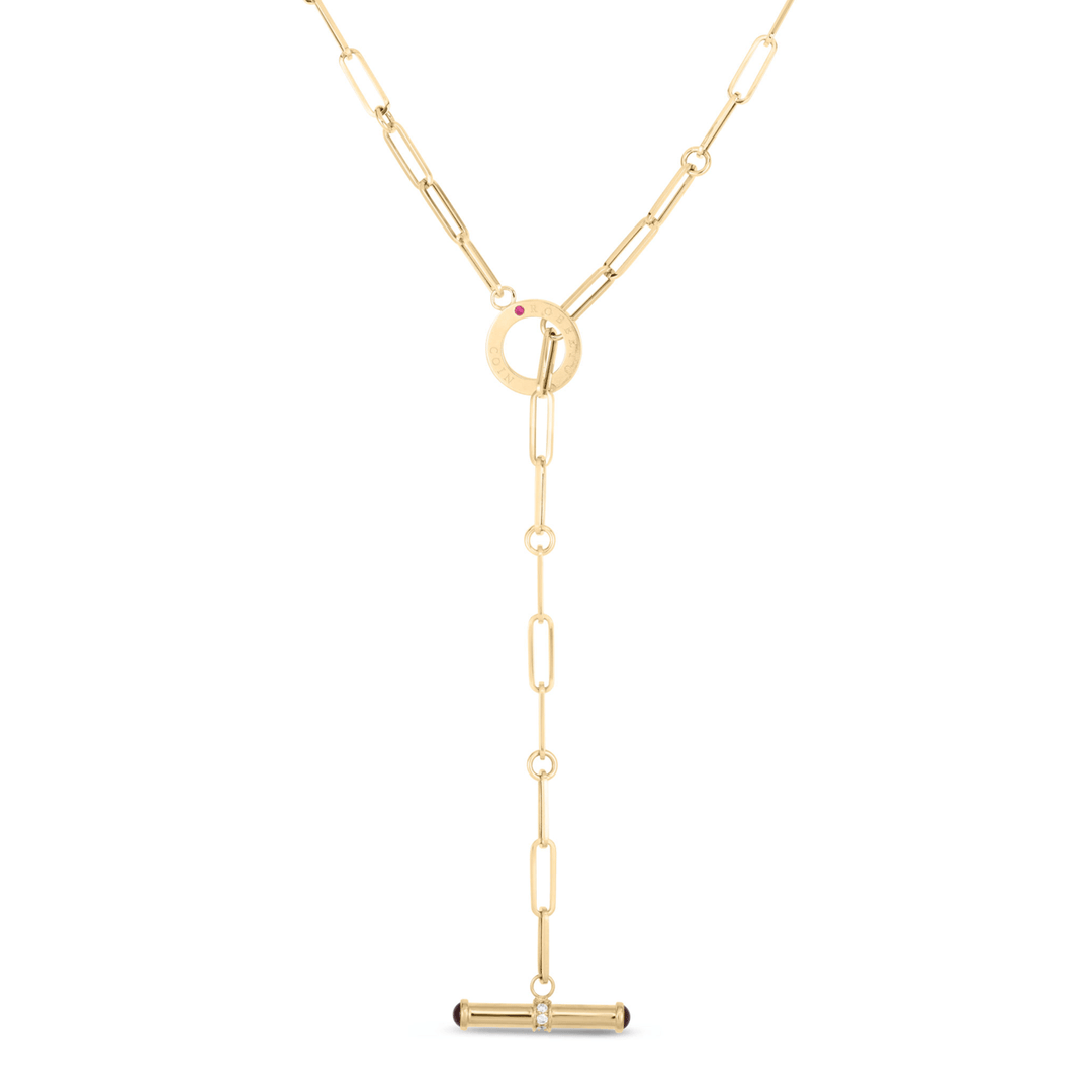 Roberto Coin 18k Yellow Gold Designer Paperclip Chain Diamond Accent Toggle Closure