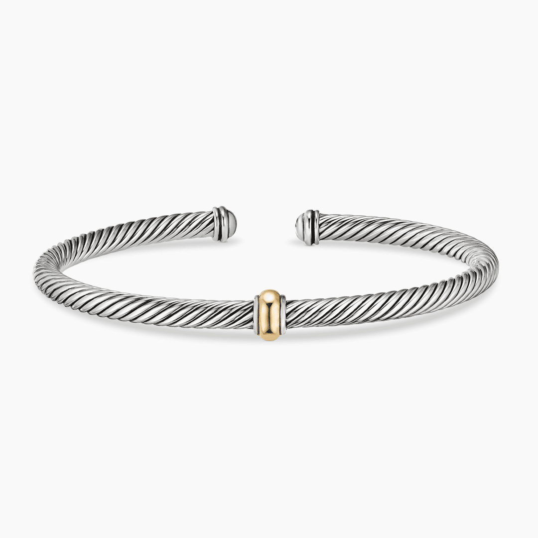 David Yurman Classic Cable Station Bracelet Sterling Silver with 18k Yellow Gold, 4mm