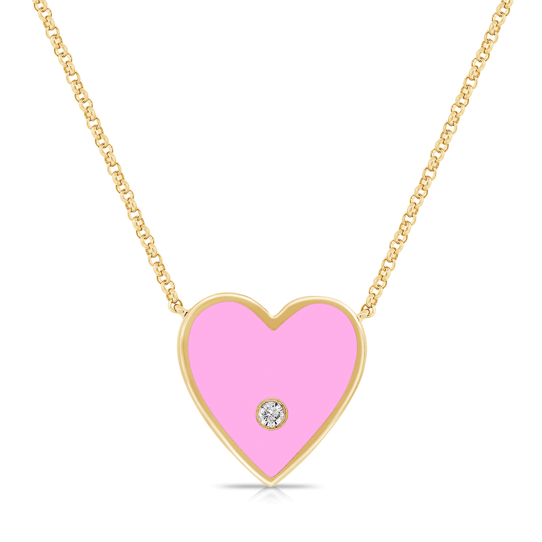 14k Yellow Gold and Pink Enamel Heart Pendant