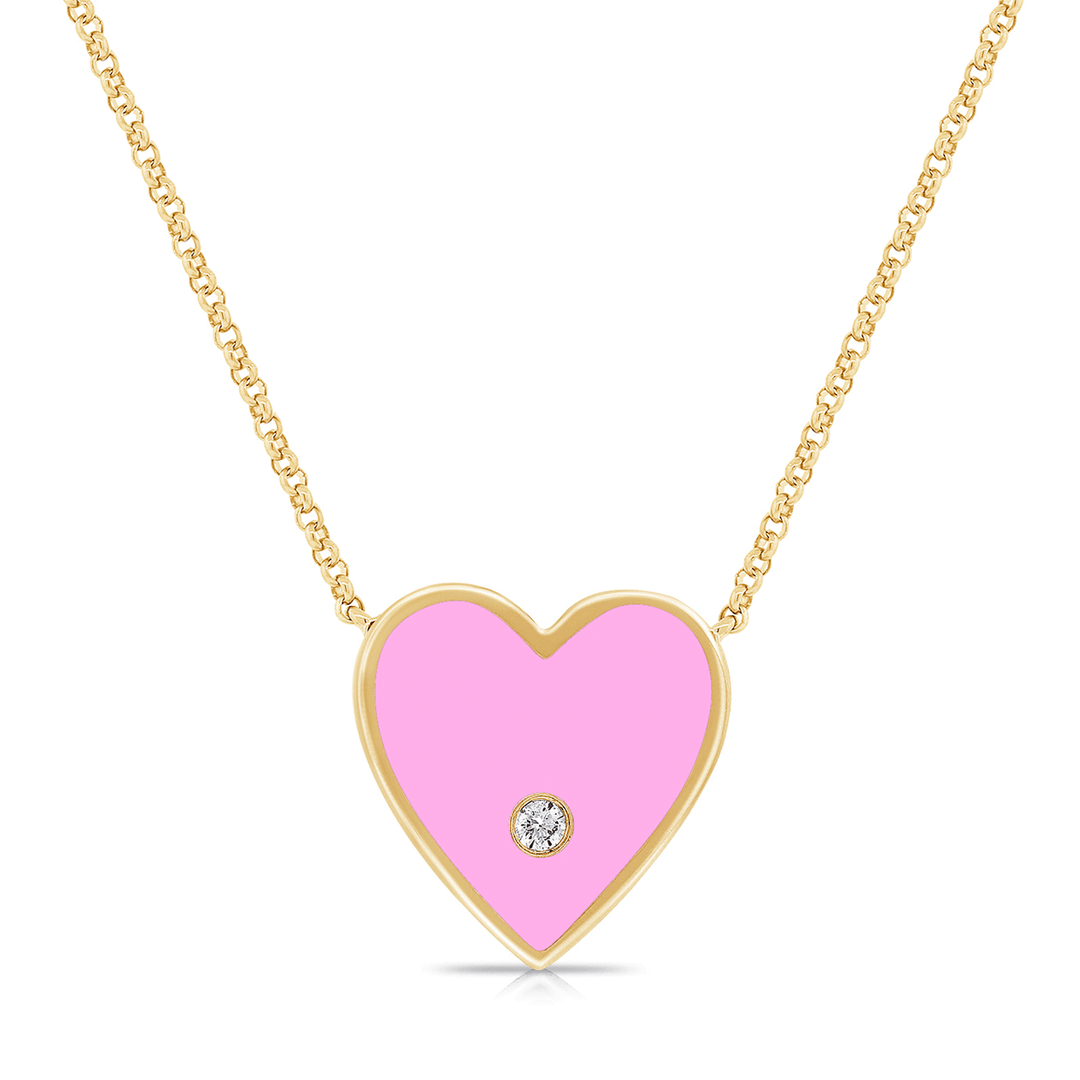 14k Yellow Gold and Pink Enamel Heart Pendant