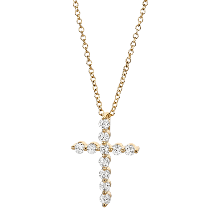 18k Yellow Gold and 0.33 Total Weight Diamond Cross Pendant