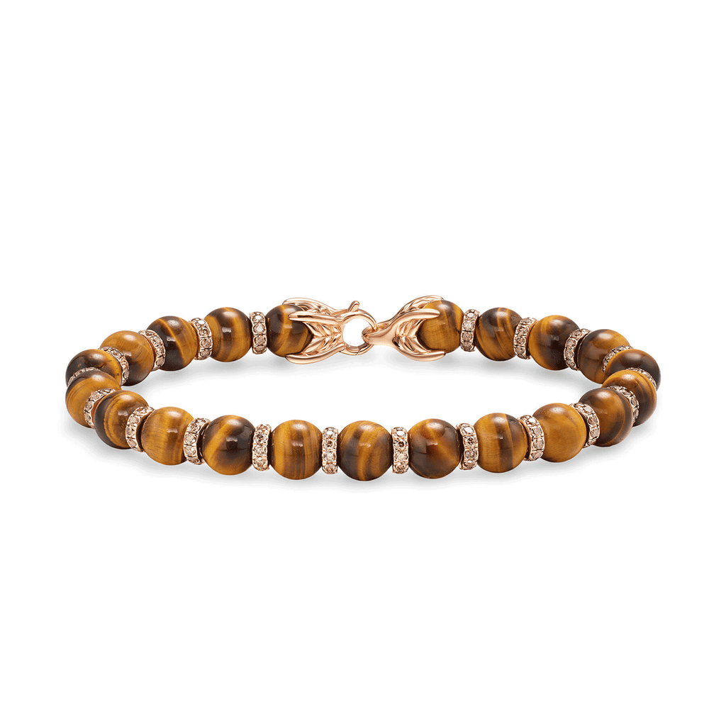 David Yurman Spiritual Beads Bracelet 18K Rose Gold with Tiger's Eye and Cognac Diamonds, 8mm