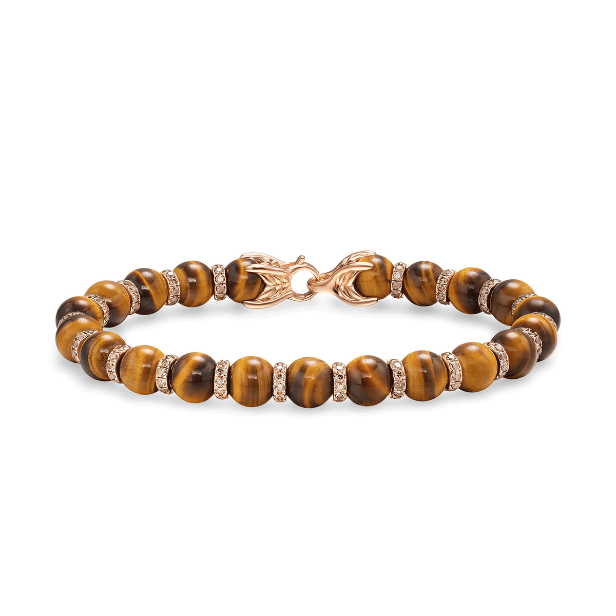 David Yurman Spiritual Beads Bracelet 18K Rose Gold with Tiger's Eye and Cognac Diamonds, 8mm