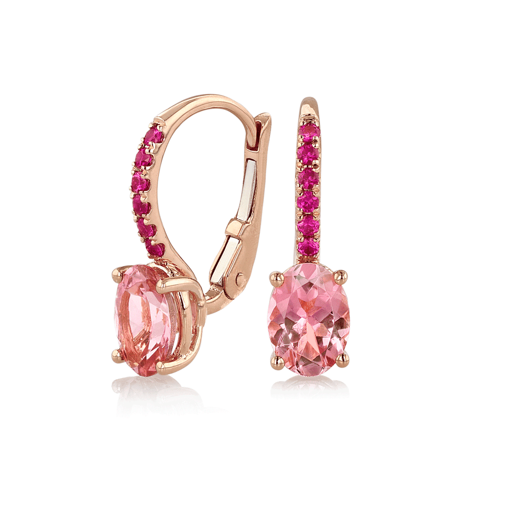 Hamilton Facet Collection 18k Rose Gold and 1.60 Total Weight Pink Tourmaline Ruby Earrings
