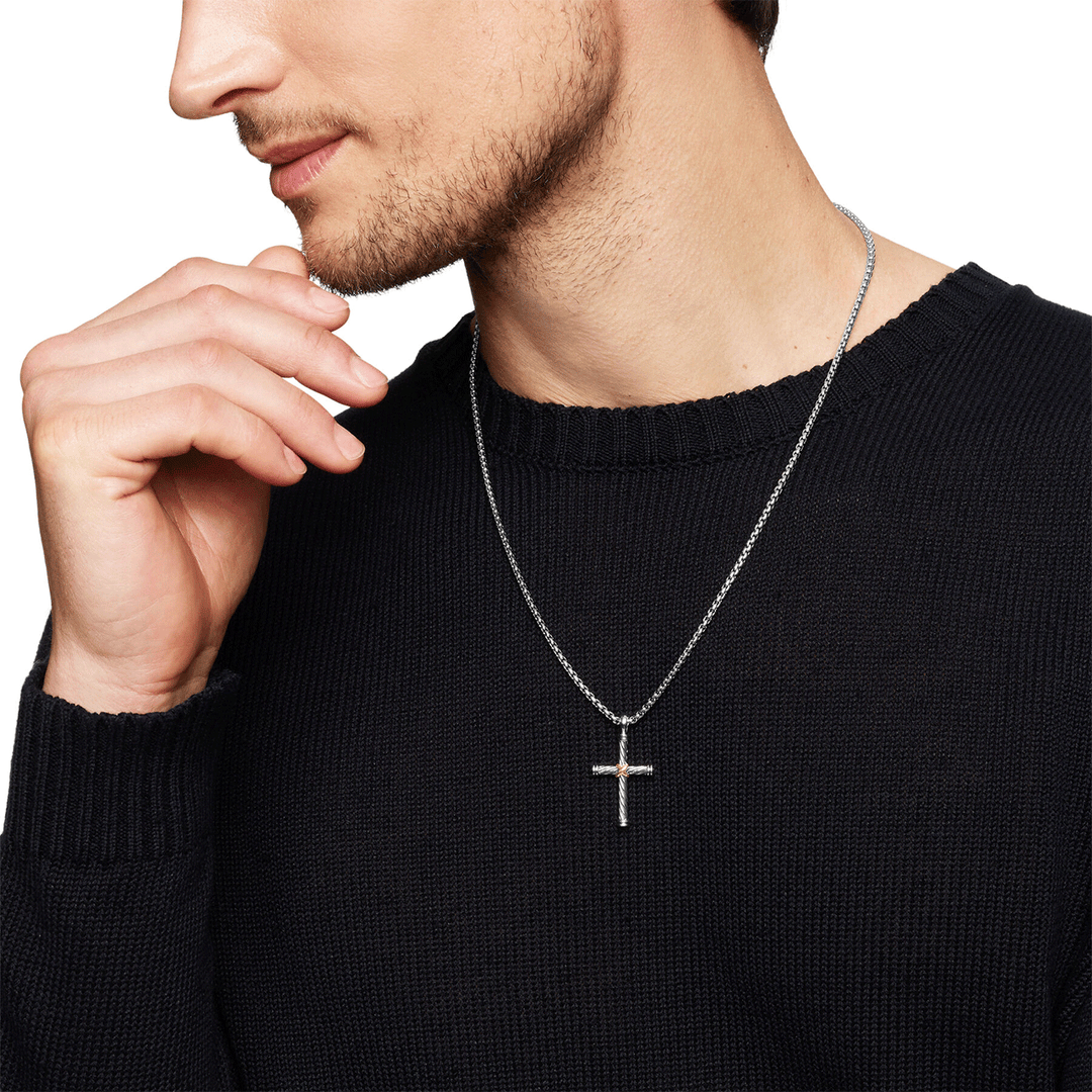 David Yurman Cable Cross Pendant Sterling Silver with 18K Yellow Gold, 35mm