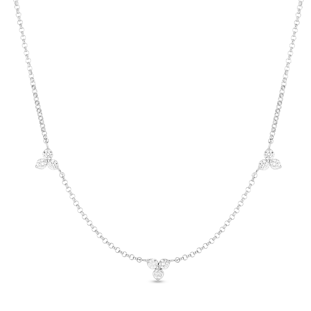 Roberto Coin Diamonds By the Inch 18k White Gold 3 Station Flower Necklace