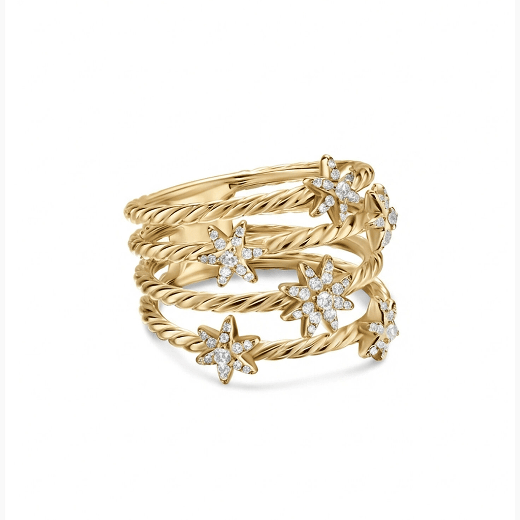 David Yurman Petite Starburst Multi Row Ring 18K Yellow Gold with Diamonds