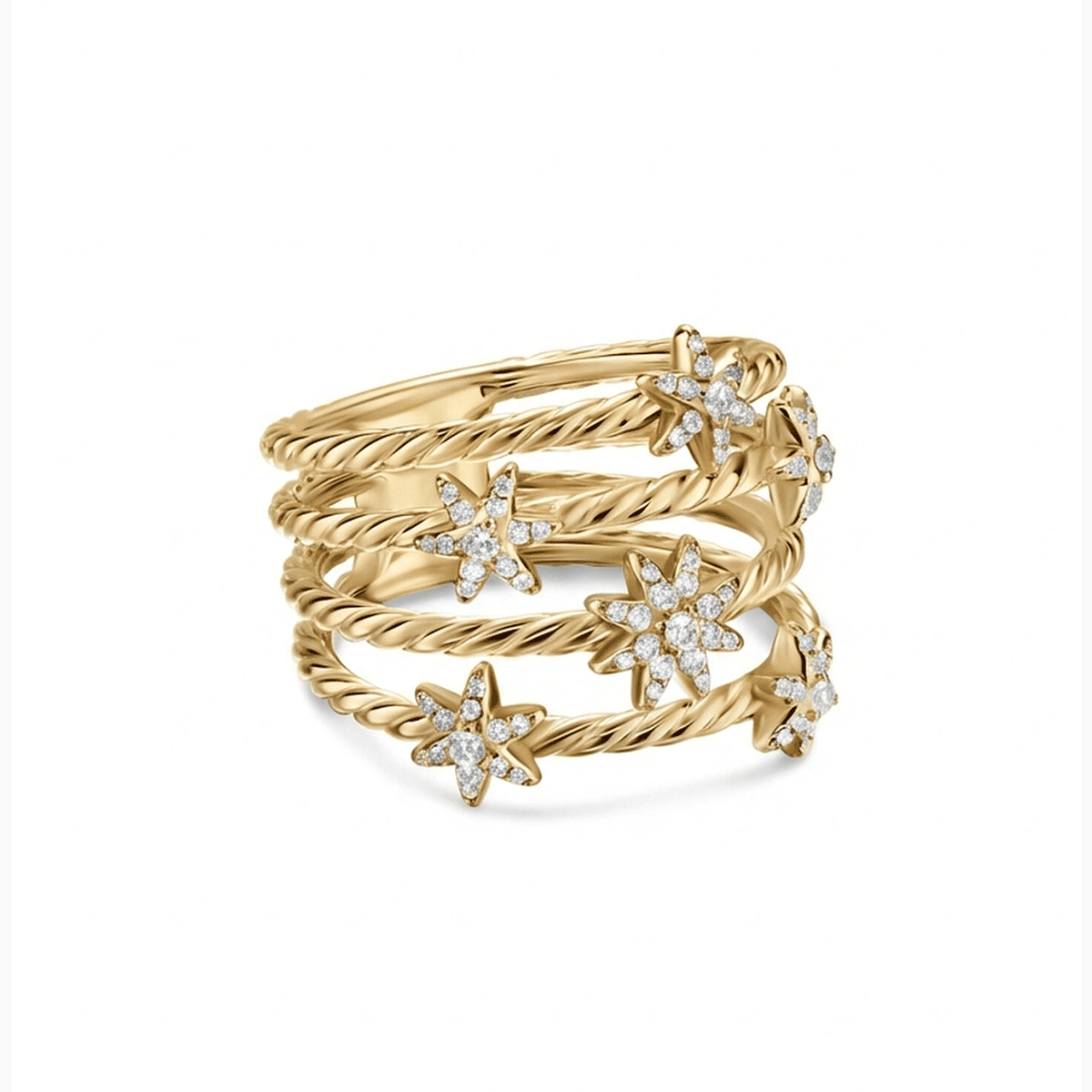 David Yurman Petite Starburst Multi Row Ring 18K Yellow Gold with Diamonds