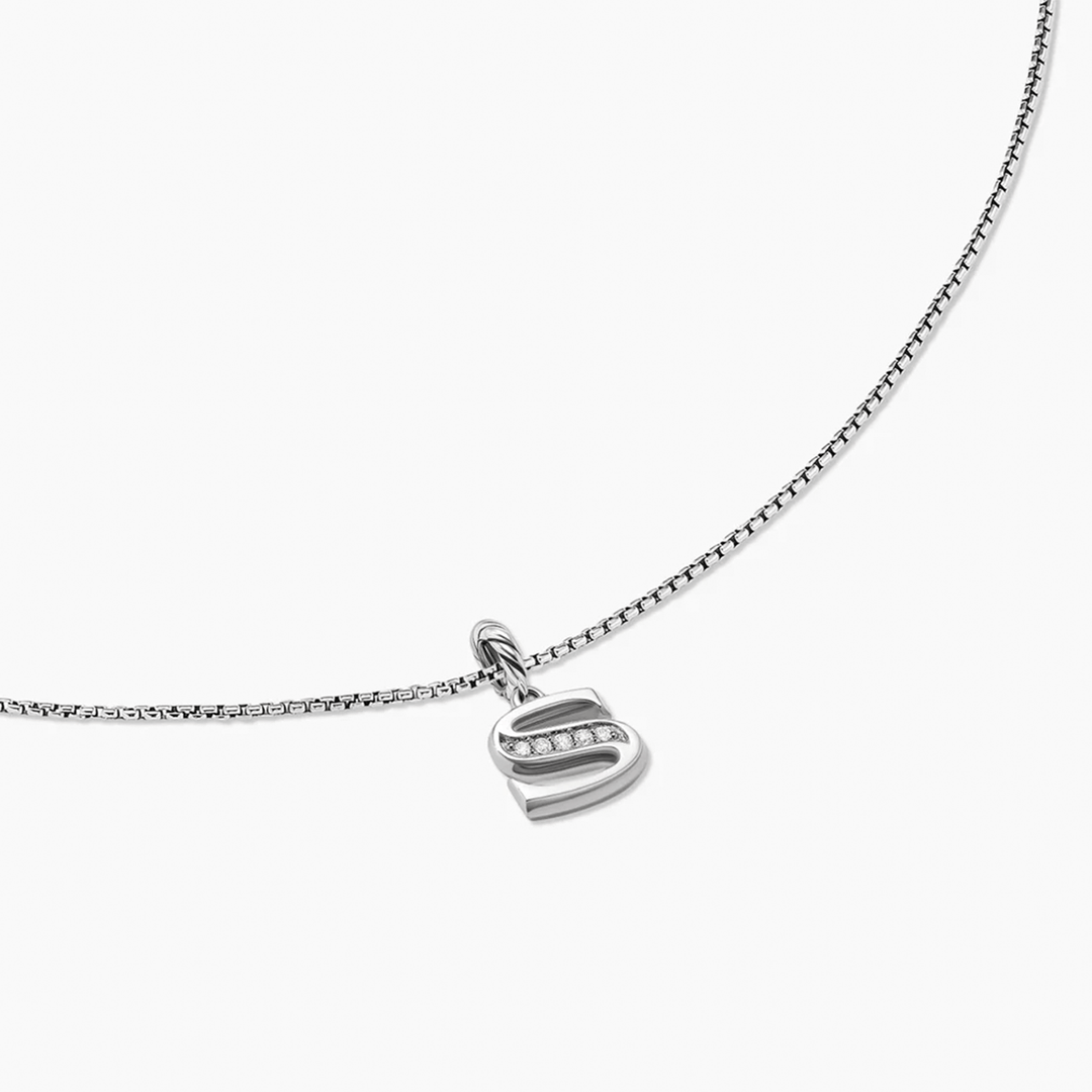 David Yurman Pavé Initial Pendant Necklace Sterling Silver with Diamond S
