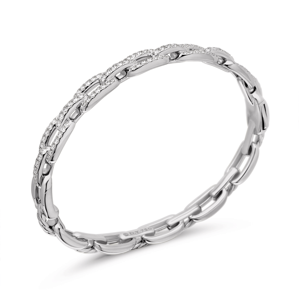 David Yurman Stax Chain Link Bracelet 18K White Gold with Diamonds, 7mm Medium