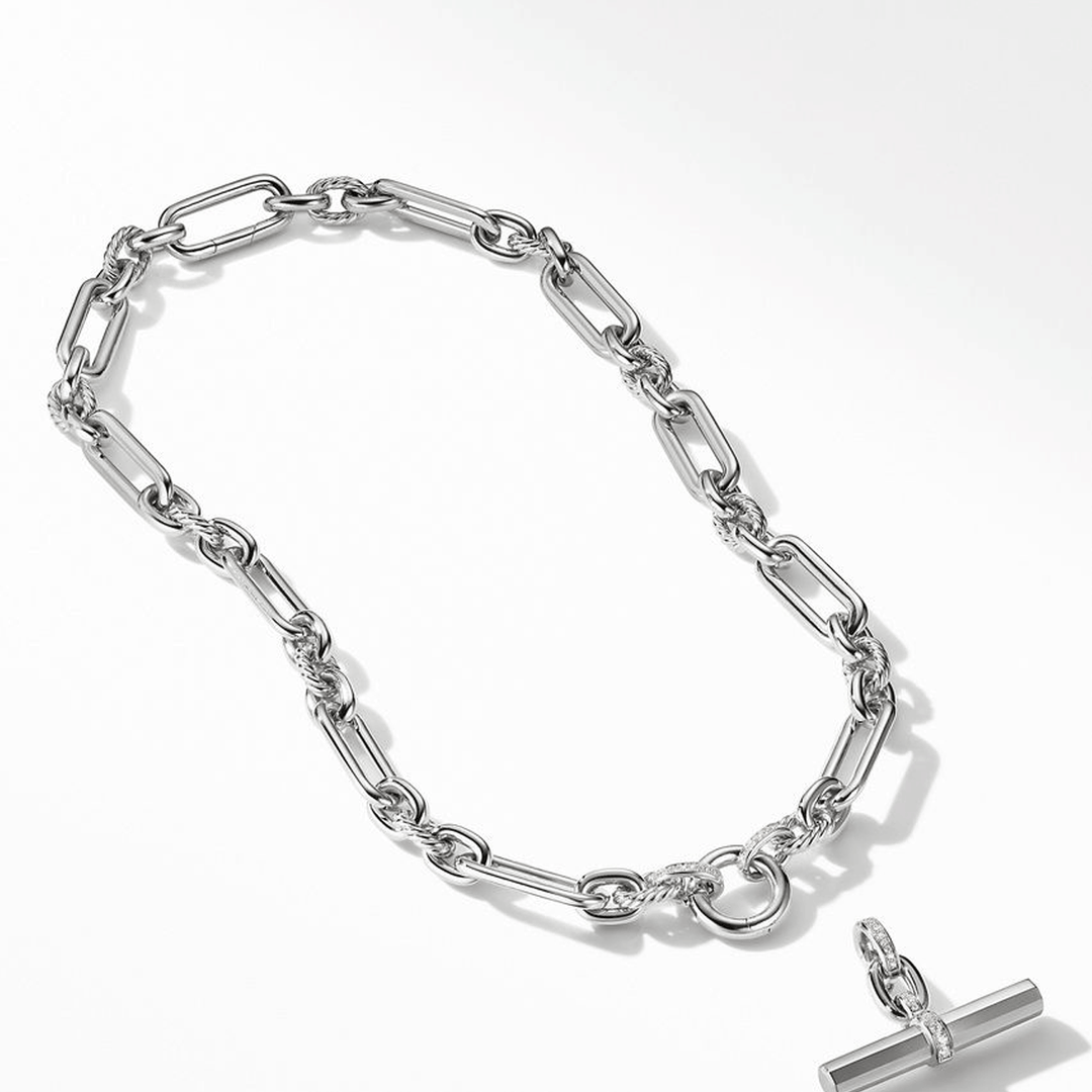 David Yurman Lexington Chain Necklace Sterling Silver with Diamonds, 9.8mm