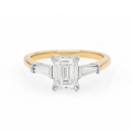 Hamilton Collection Platinum 18k Yellow Gold and 1.60 Total Weight Emerald Cut Diamond Engagement Ring