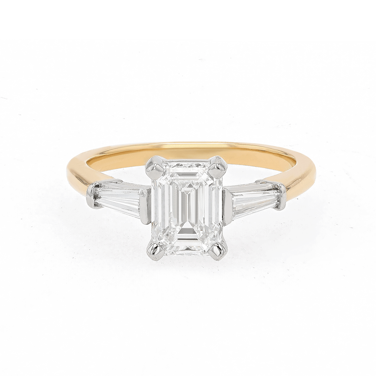 Hamilton Collection Platinum 18k Yellow Gold and 1.60 Total Weight Emerald Cut Diamond Engagement Ring