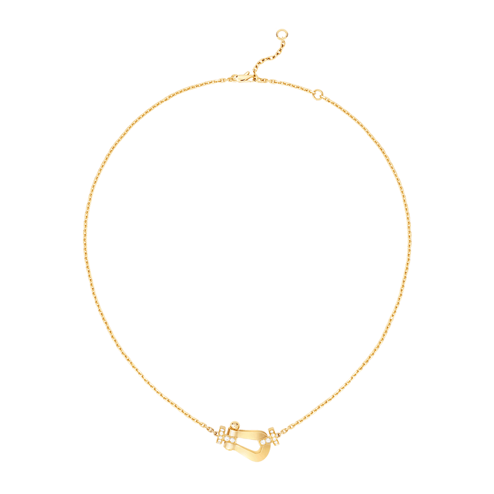 FRED Force 10 Large 18k Yellow Gold and Half Pave Diamond Necklace