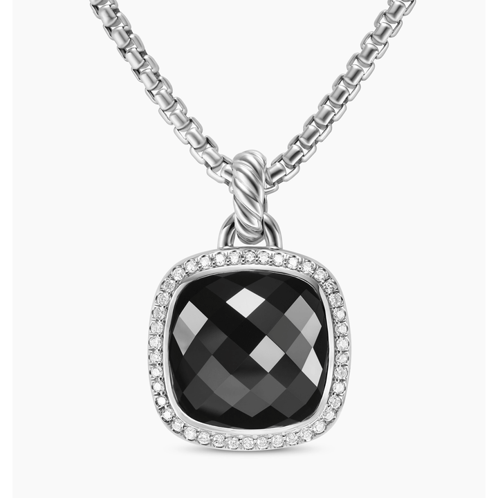 David Yurman Albion Pendant Sterling Silver with Black Onyx and Diamonds, 15mm