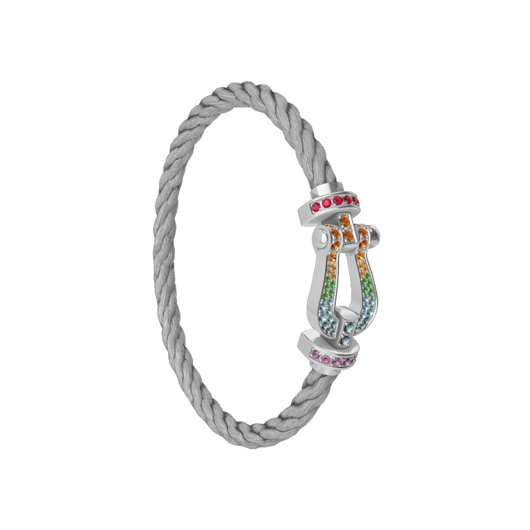 FRED Steel Cord Bracelet with 18k White Rainbow Gemstone LG Buckle, Exclusively at Hamilton Jewelers