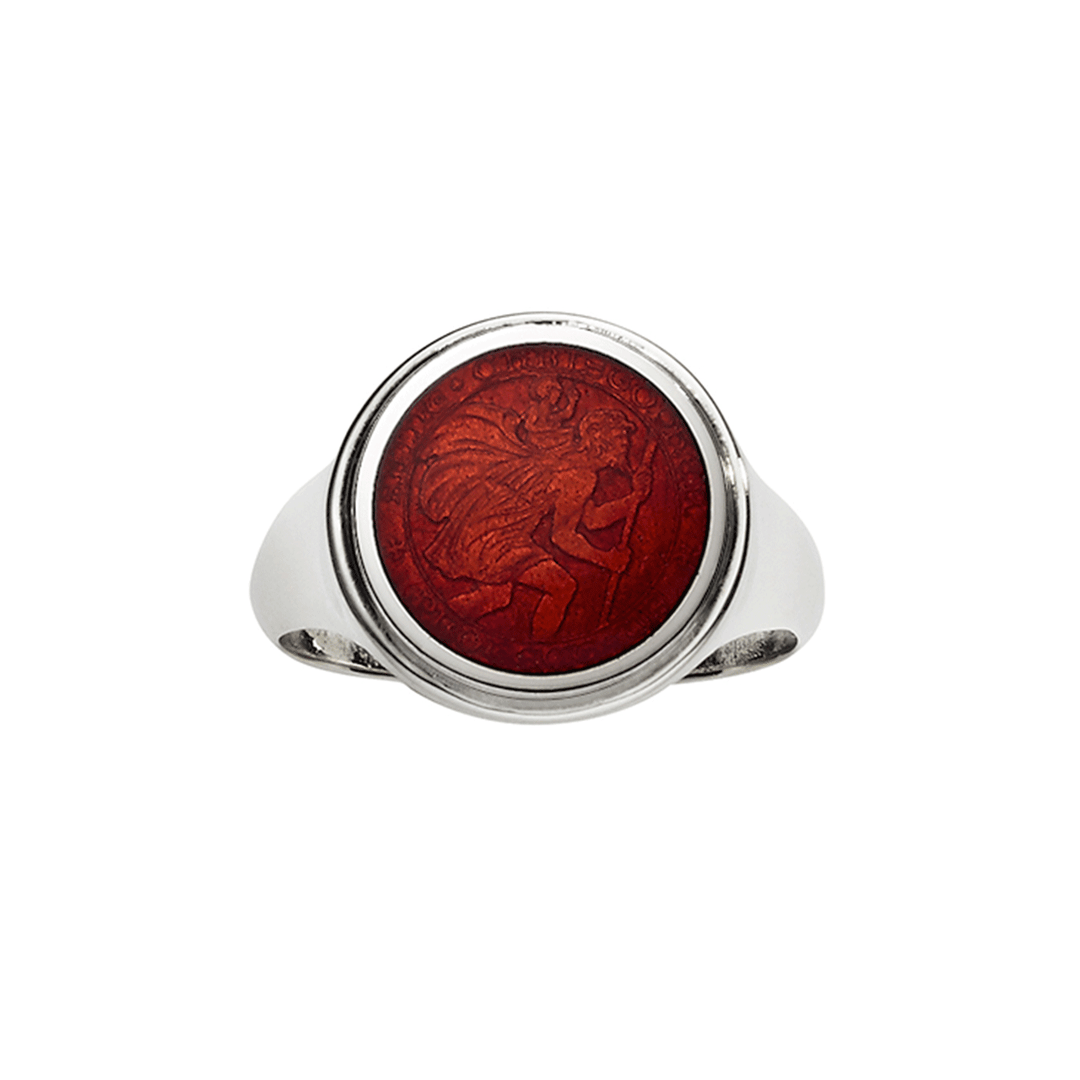 St. Christopher Sterling Silver and Red Ring