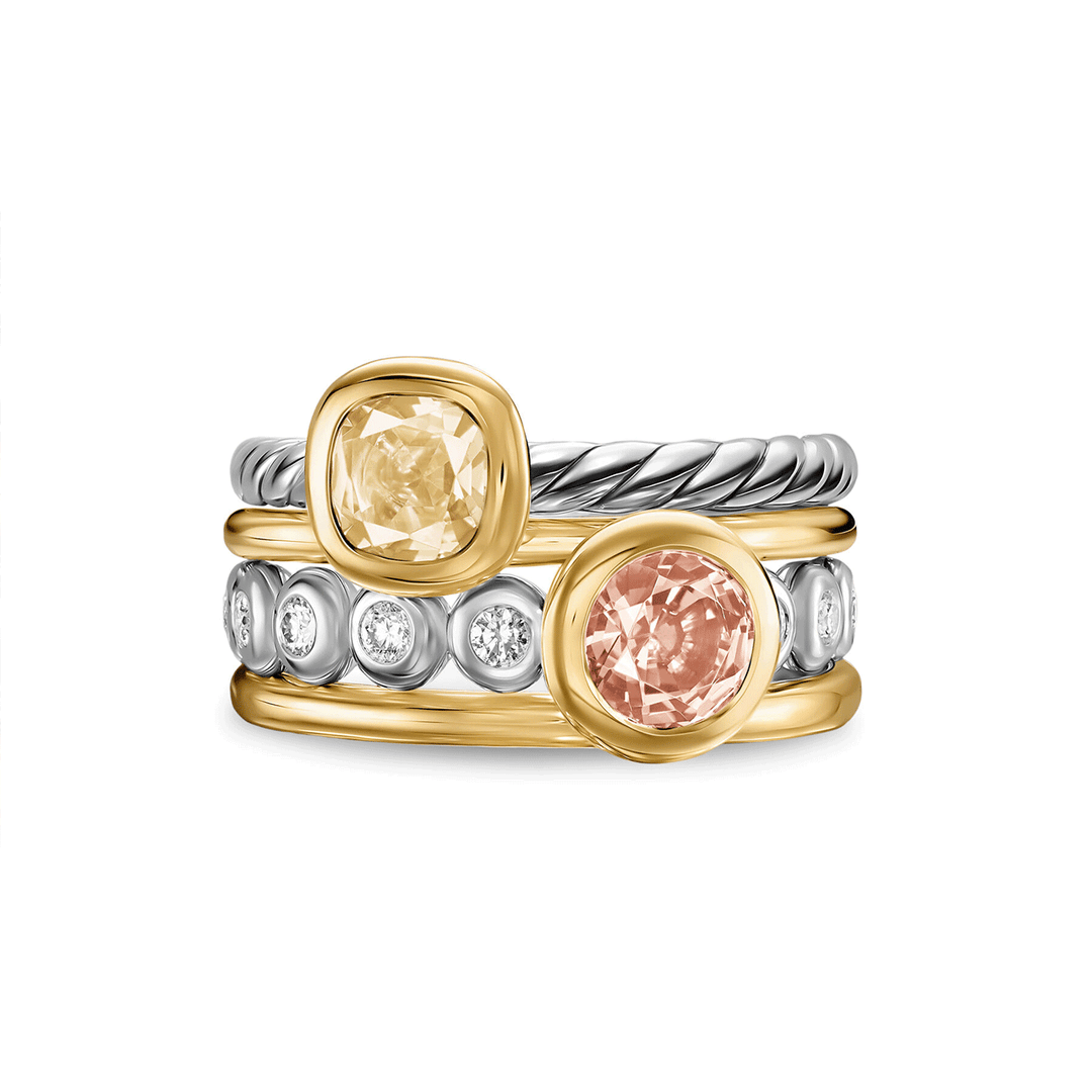 David Yurman DY Mercer® Color Stone Multi Row Ring Sterling Silver with 18K Yellow Gold, Blue Topaz and Diamonds