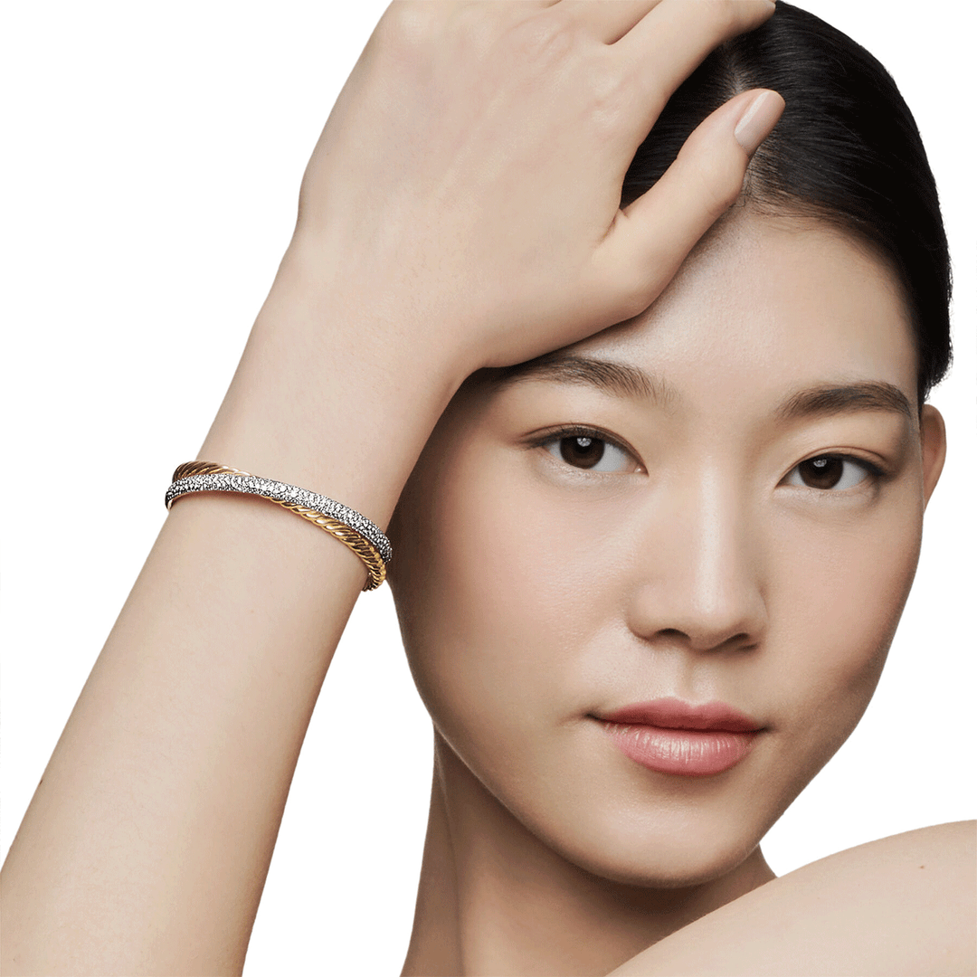 David Yurman Pavé Crossover Two Row Cuff Bracelet  Medium