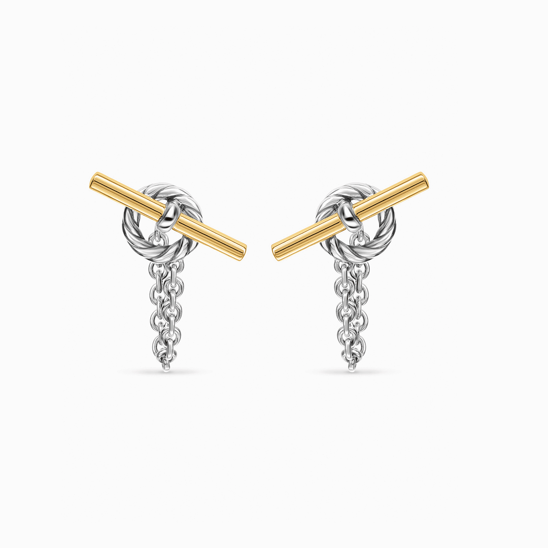 David Yurman Mercer® Bold Toggle Chain Stud Earrings Sterling Silver with 18k Yellow Gold, 50.4mm