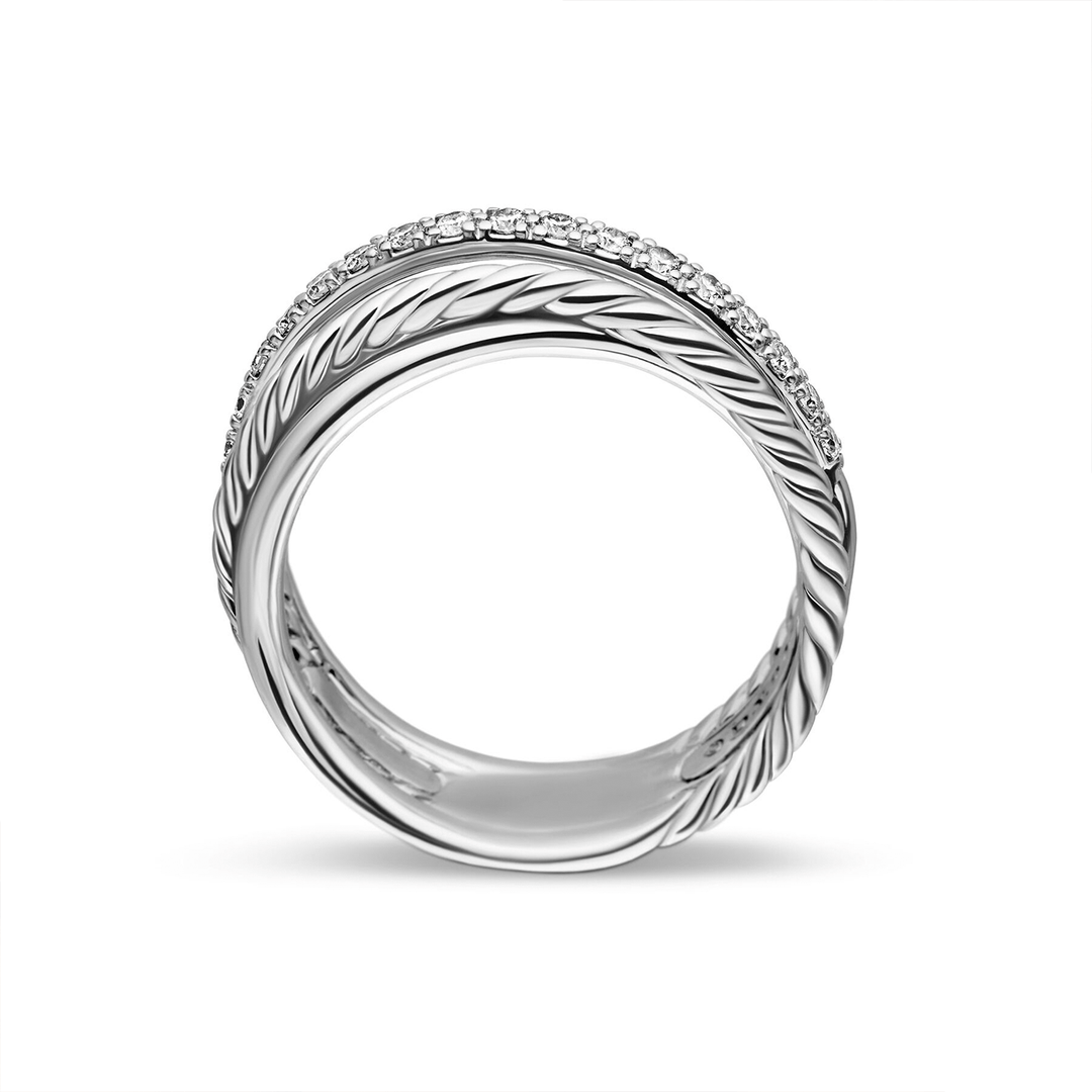 David Yurman Crossover Band Ring Sterling Silver with Diamonds, 6.8mm