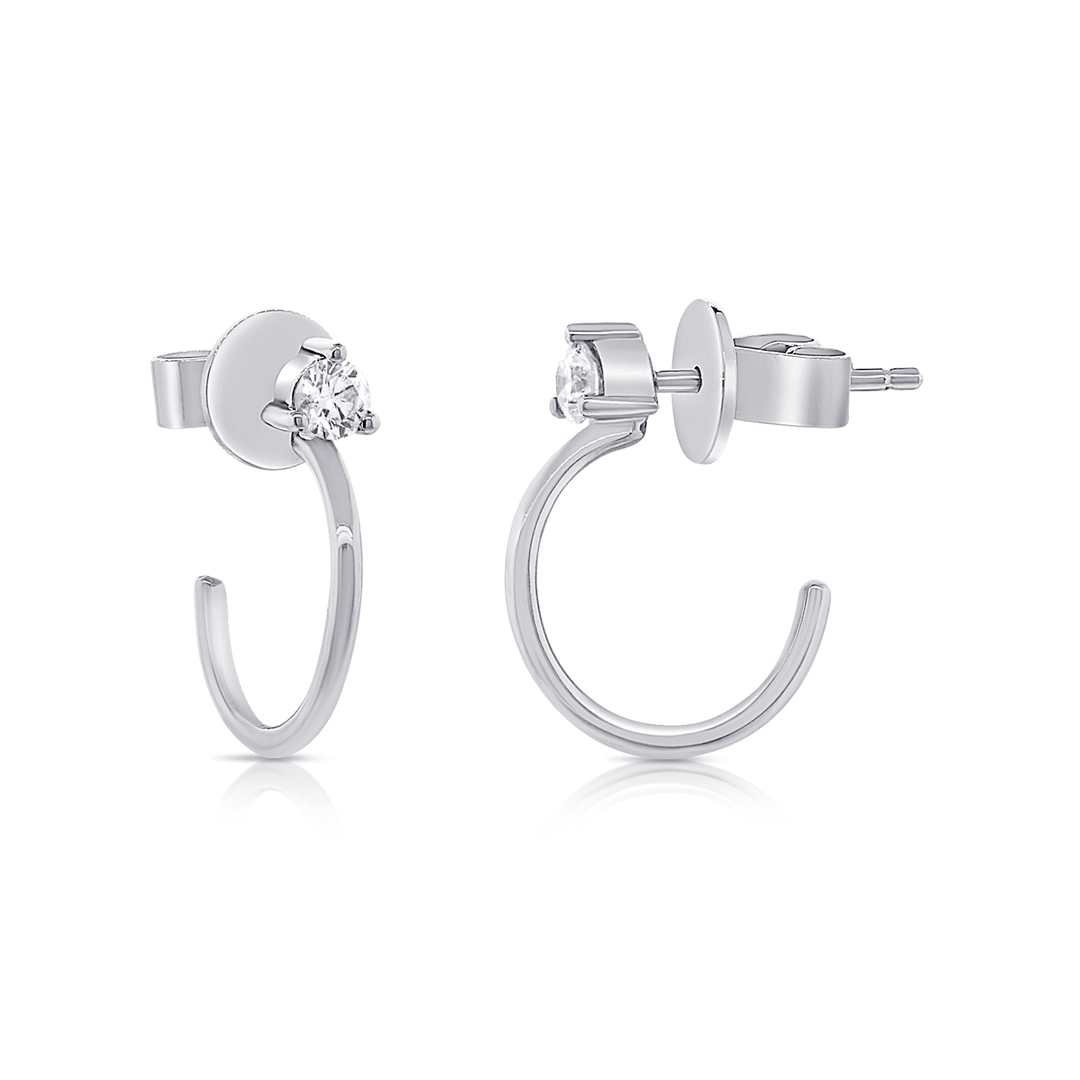 14k White Gold and Diamond .18 Total Weight Wire Hoops