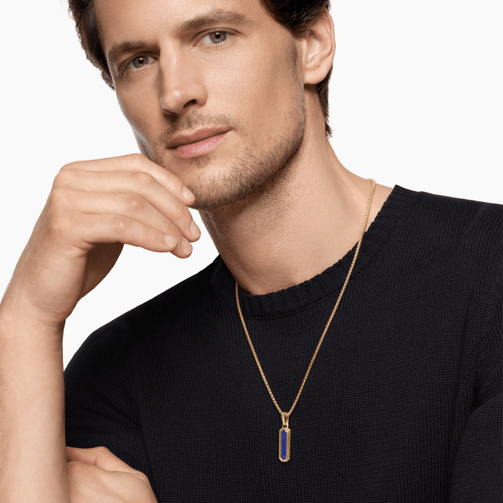 David Yurman Streamline Inlay Amulet 18K Yellow Gold with Black Onyx and Lapis, 30.7mm