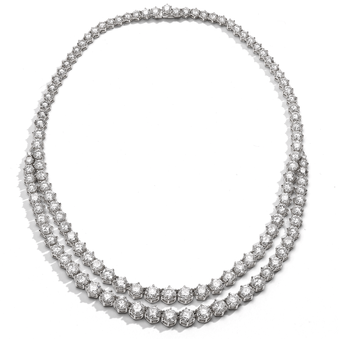 Hamilton Private Reserve Collection 18k Gold and Diamond 46.61 Total Weight Two Row Riviera Necklace
