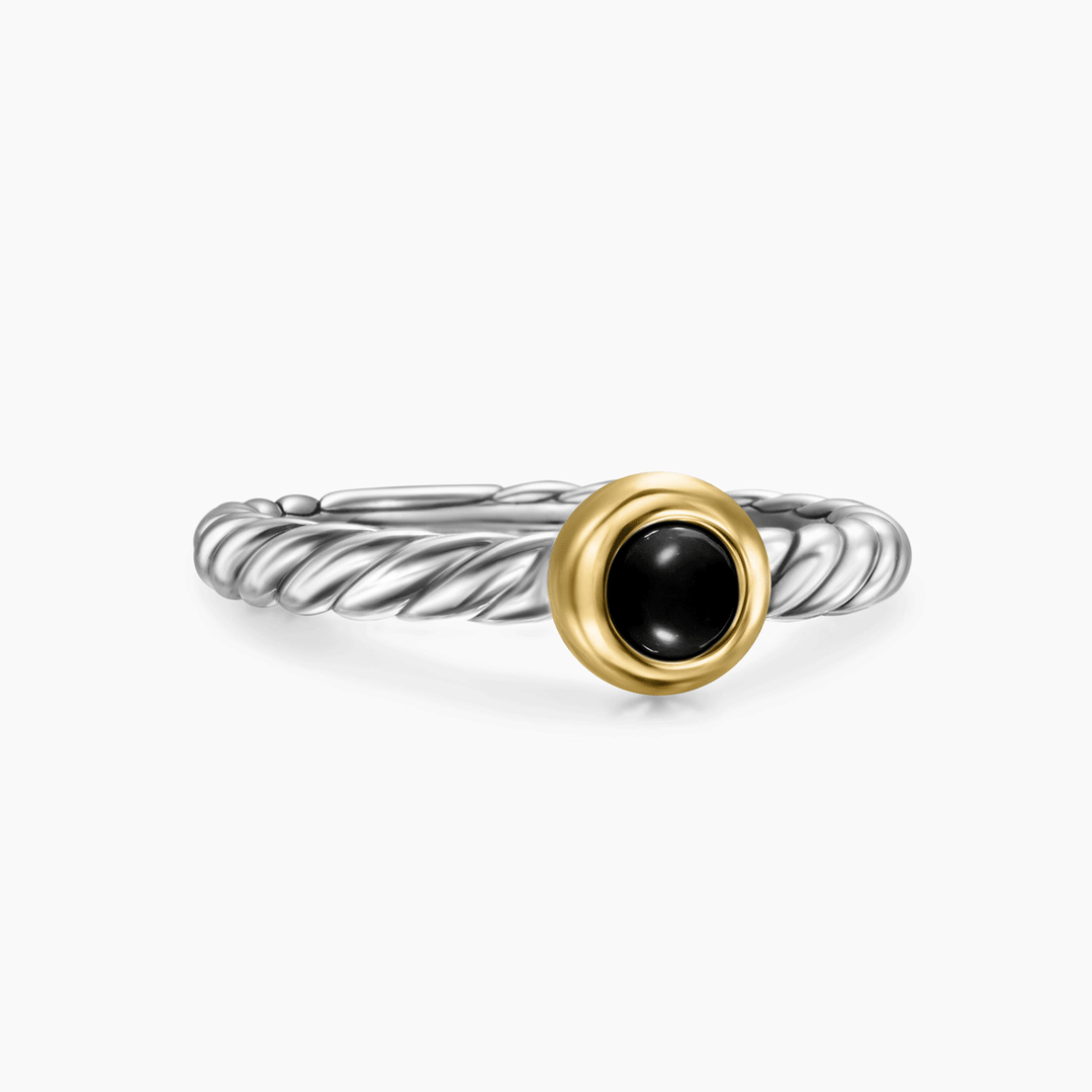 David Yurman Petite Cable Ring Sterling Silver with 14k Yellow Gold and Black Onyx, 2.8mm