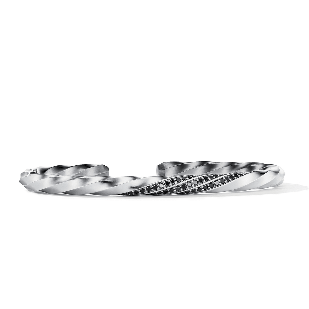 David Yurman Cable Edge Cuff Bracelet in Recycled Sterling Silver with Pave Black Diamonds