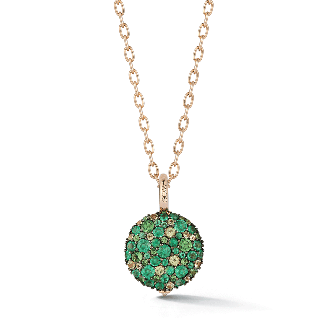 Walters Faith OC X WF 18k Rose Gold, Green Emerald and Tsavorite Medium Pebble Locket