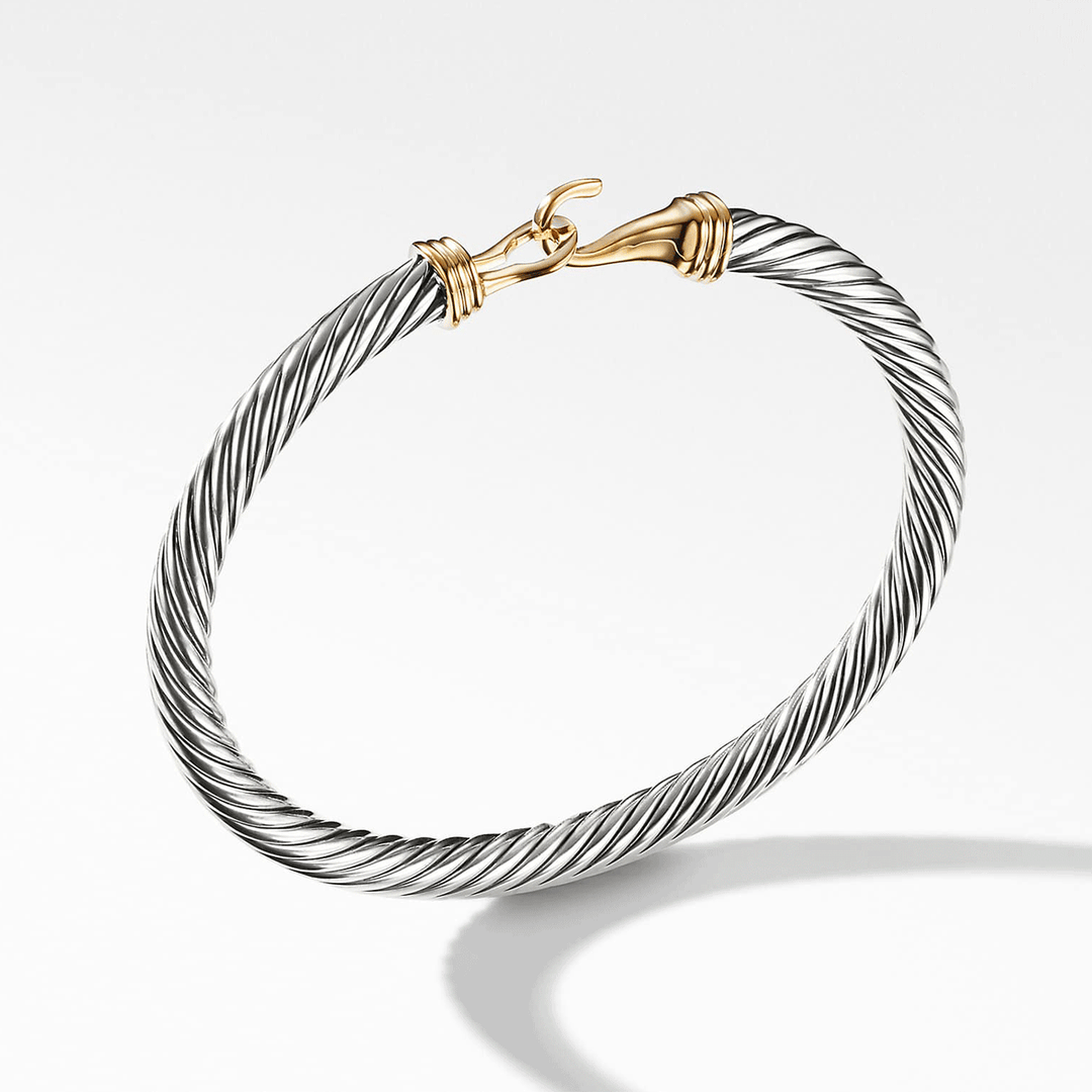 David Yurman Buckle Classic Cable Bracelet Sterling Silver with 14k Yellow Gold, 5mm