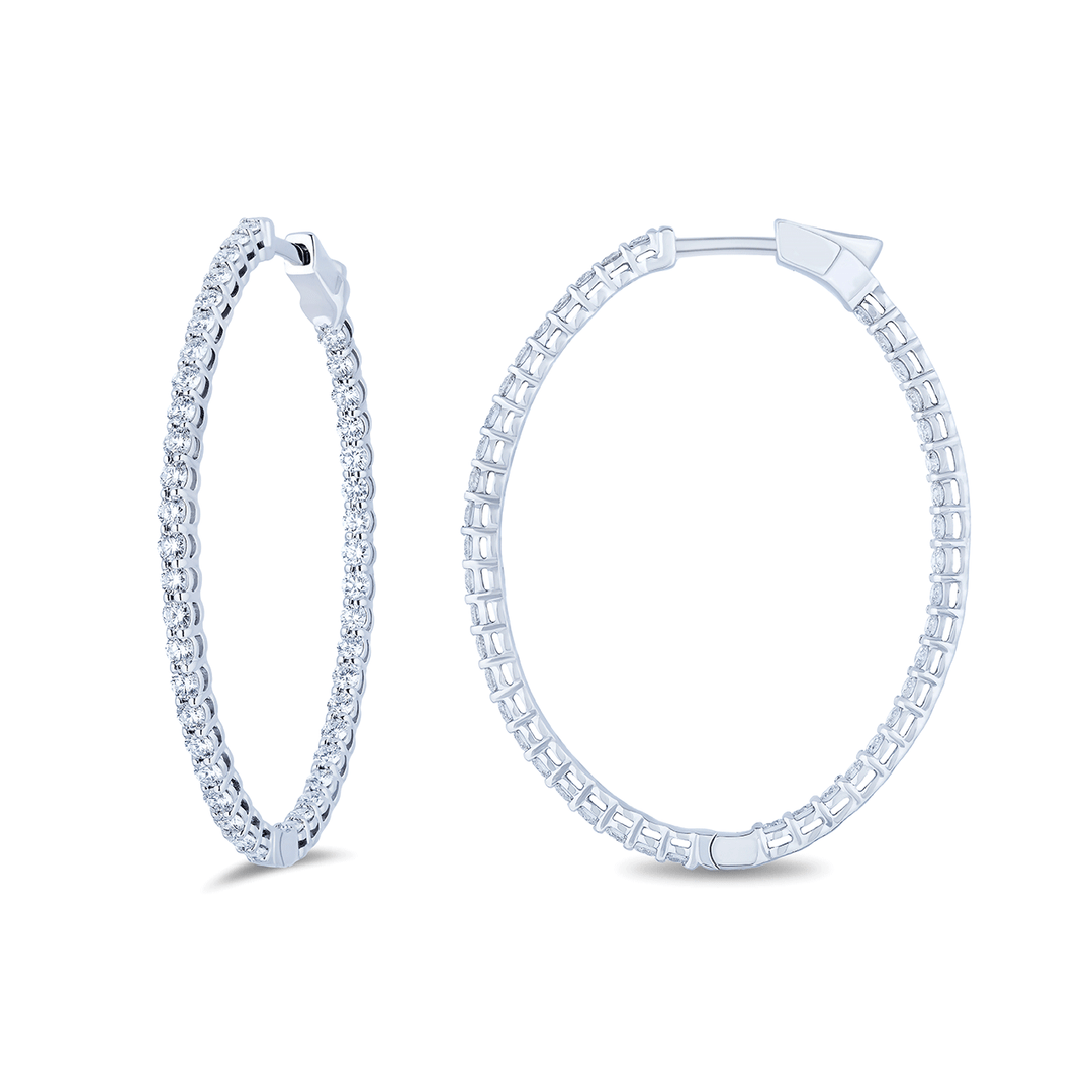 18k White Gold 2 Inch 3.10 Total Weight Diamond Oval Hoops