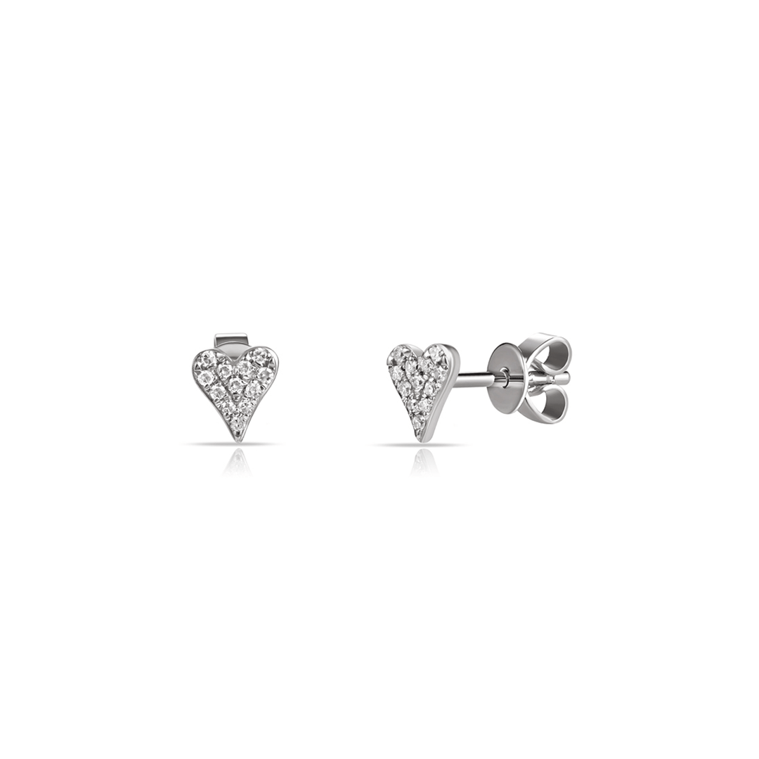 14k White Gold Mini Heart and Diamond .09 Total Weight Studs