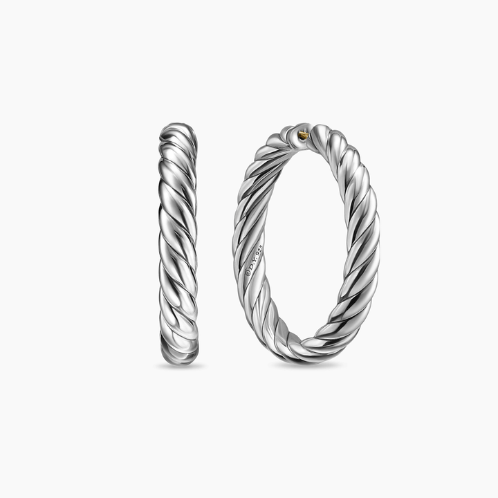 David Yurman Sculpted Cable Hoop Earrings Sterling Silver, 38mm