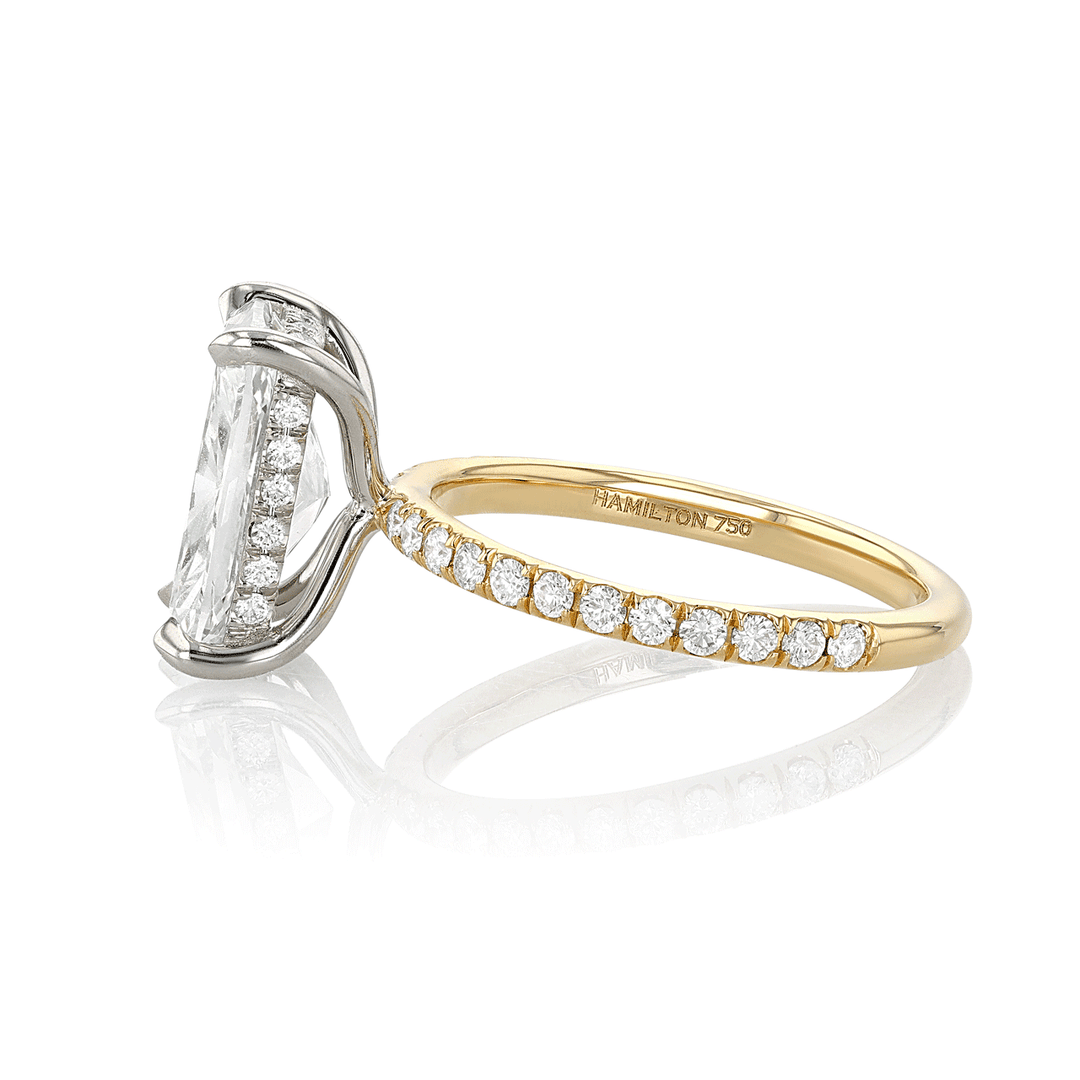 Hamilton Silhouette Collection 18k Yellow Gold and 3.50 Total Weight Cushion Cut Diamond Engagement Ring