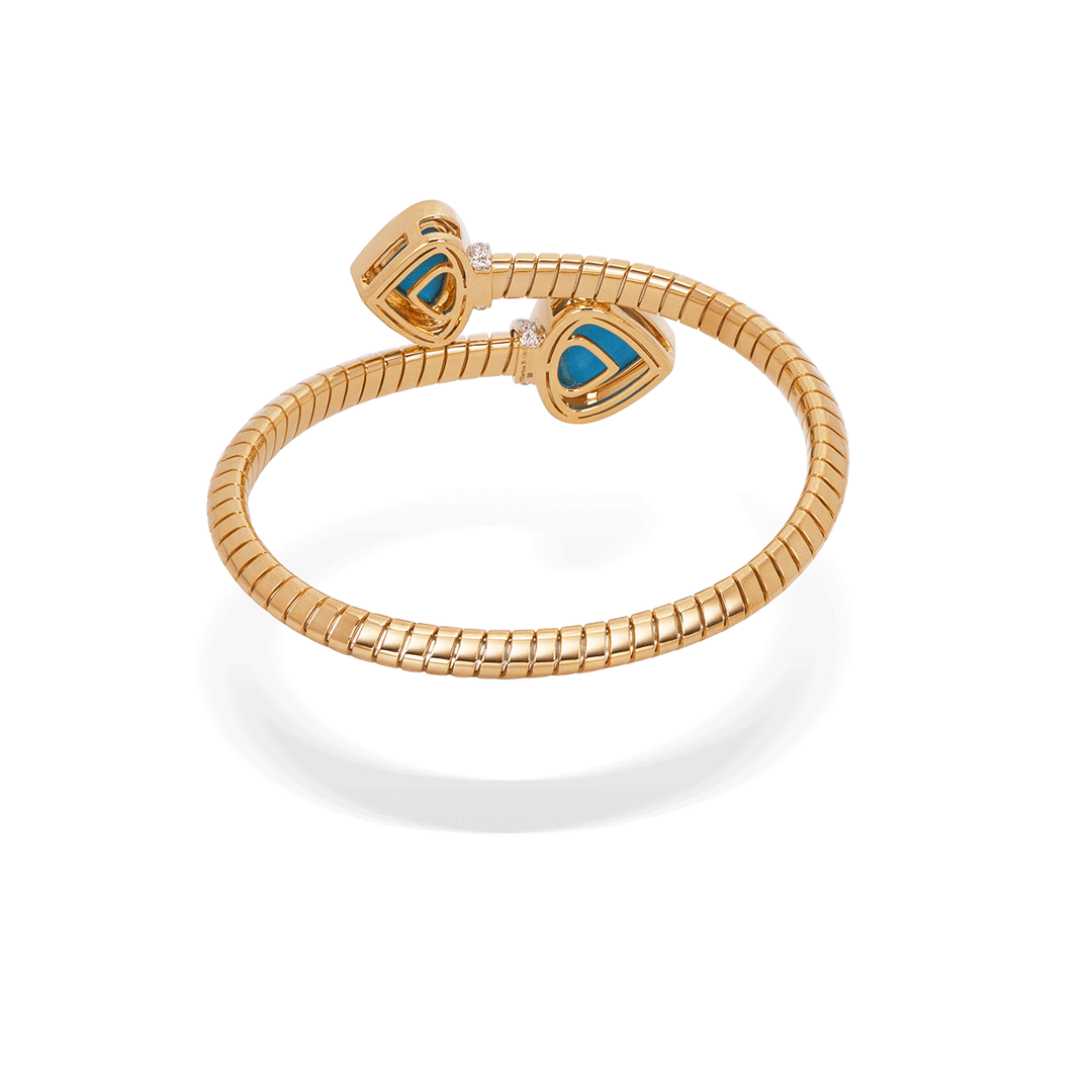 Marina B Trisola 18k Yellow Gold Turquoise and Diamond Bypass Bracelet