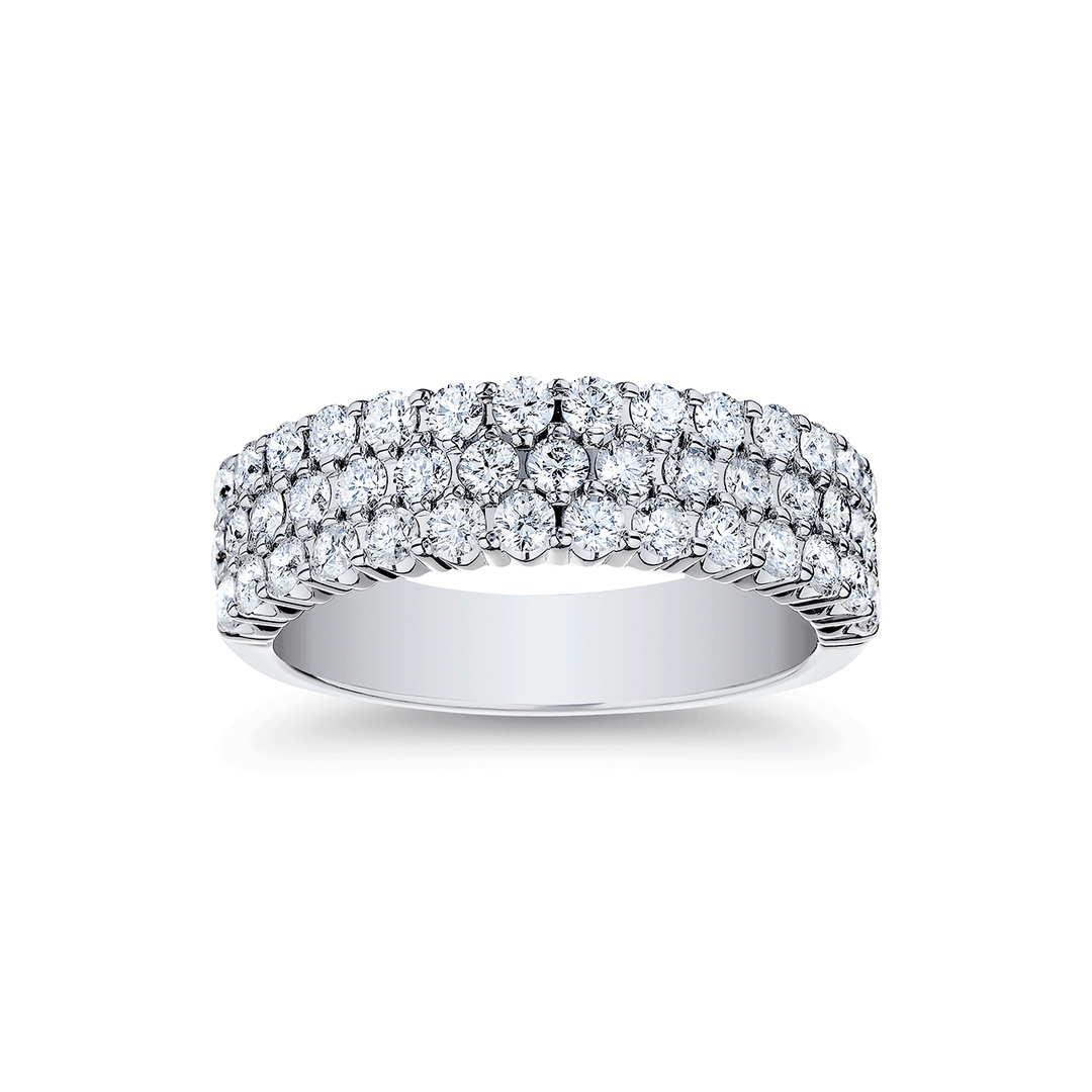 18k White Gold and 1.29 Total Weight Diamond Three Row Band
