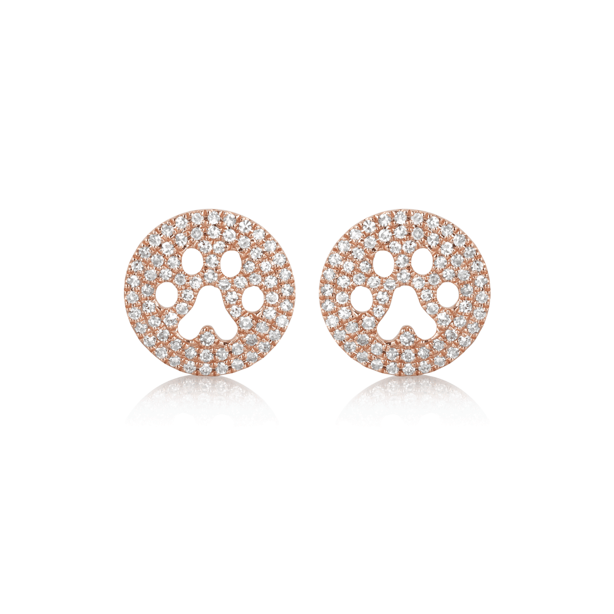 14k Rose Gold and Diamond .40 Total Weight Paw Print Earrings