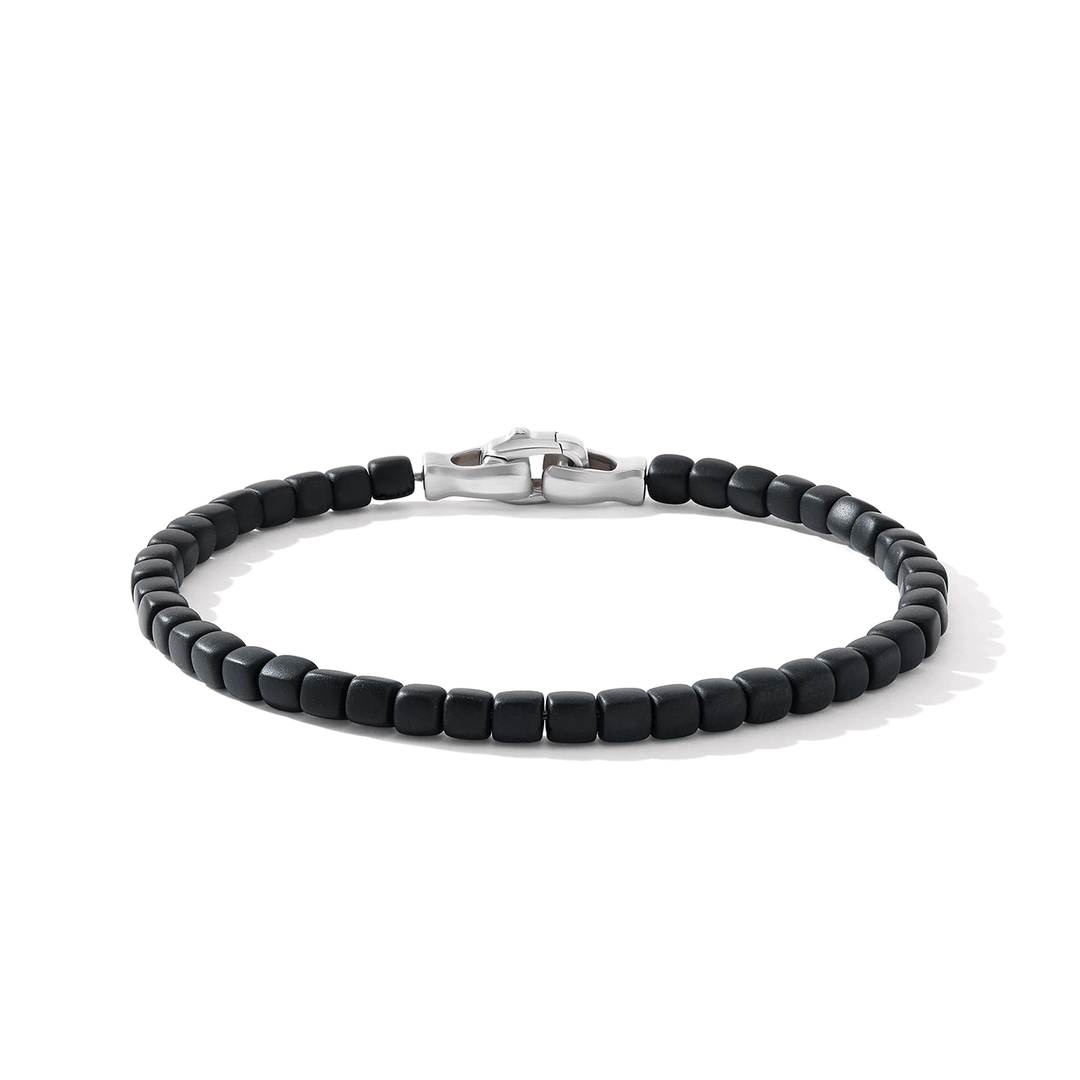 David Yurman Spiritual Beads Cushion Bracelet Sterling Silver with Black Onyx ,4mm