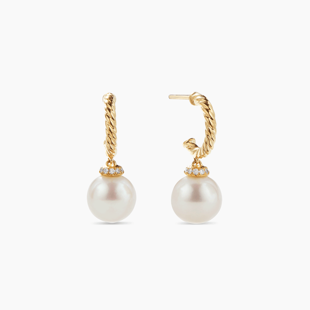 David Yurman Solari Drop Earrings in 18k Yellow Gold with Pearls and Diamonds, 22mm