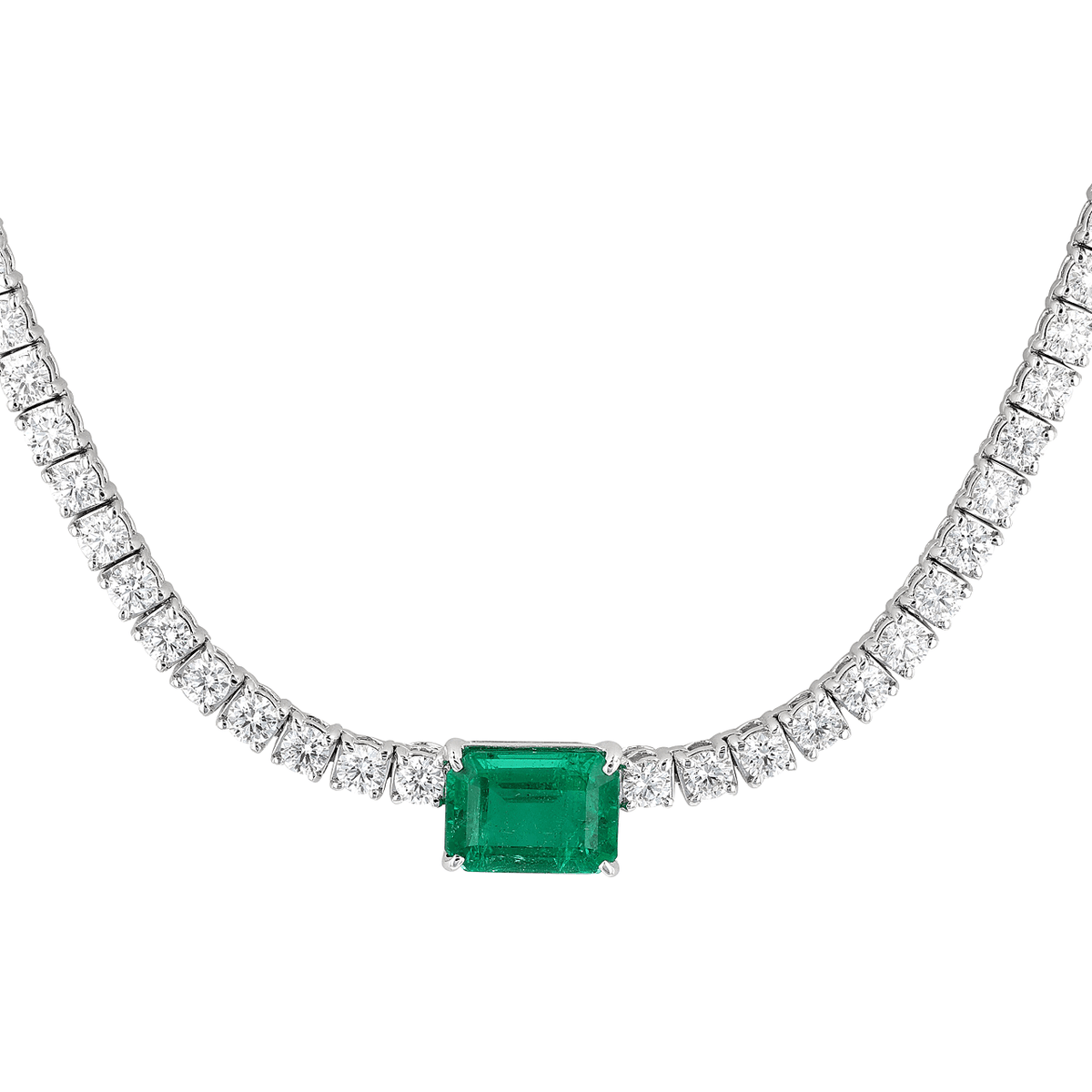 18k Gold Diamond and Emerald 1.46 Total Weight 18 Inch Necklace
