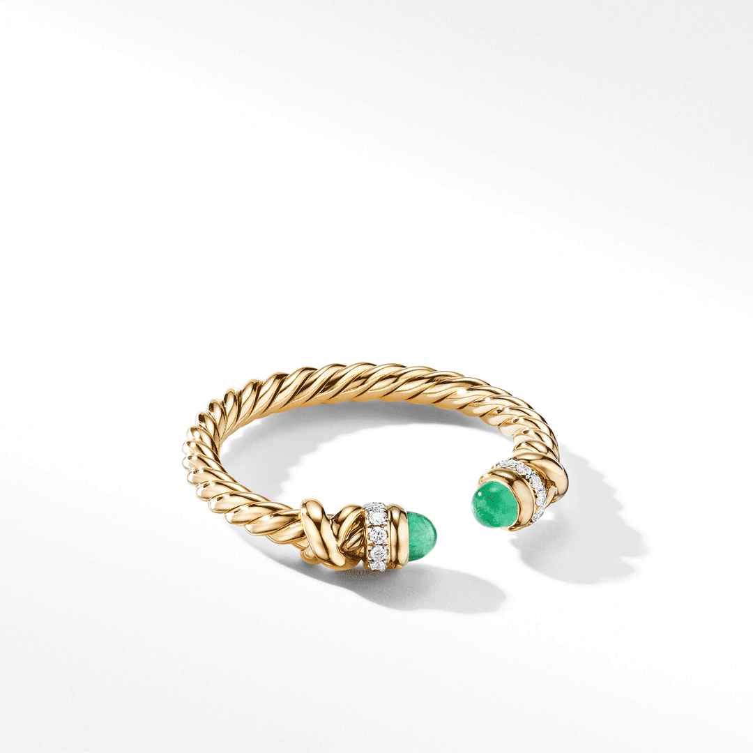 David Yurman Petite Helena Ring in 18k Yellow Gold with Emeralds and Pavé Diamonds