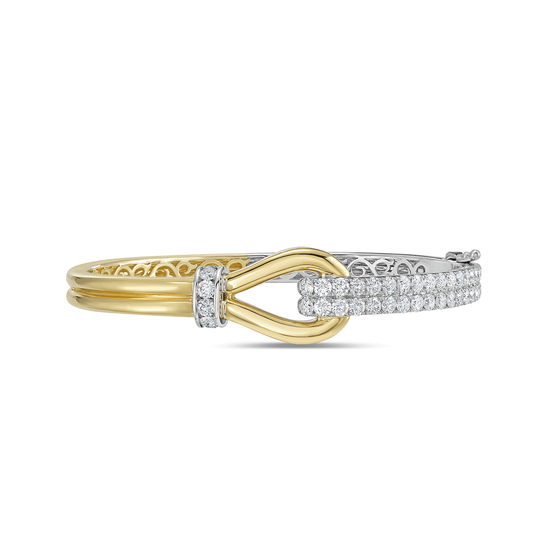 Charles Krypell 18k White Yellow Gold and 4.33 Total Weight Diamond Lasso Bangle